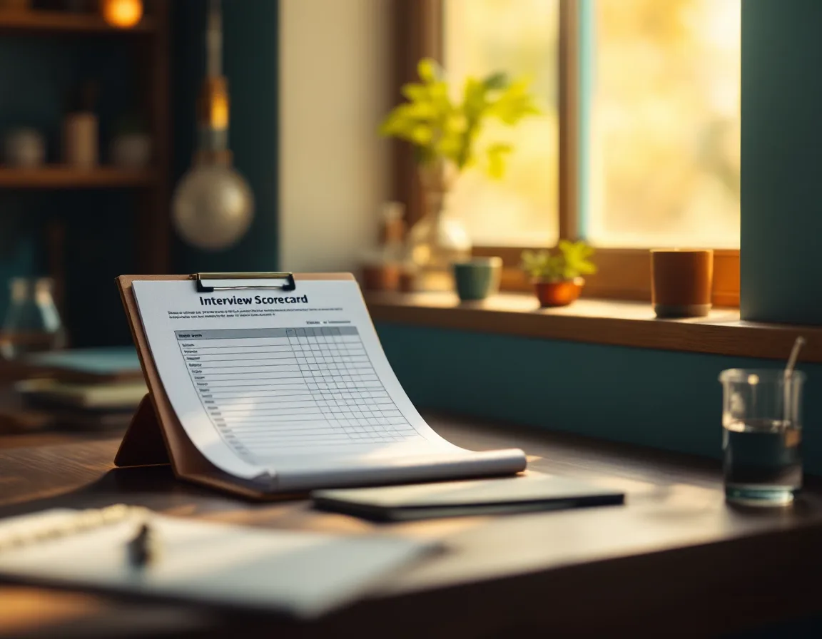 Printed scorecard and notebook on a sunlit desk beside a lab window